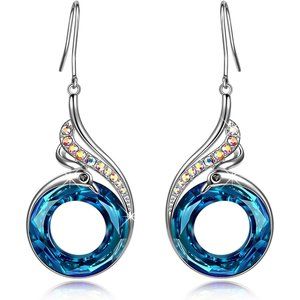 Women Sterling Silver Dangle Crystals Earrings